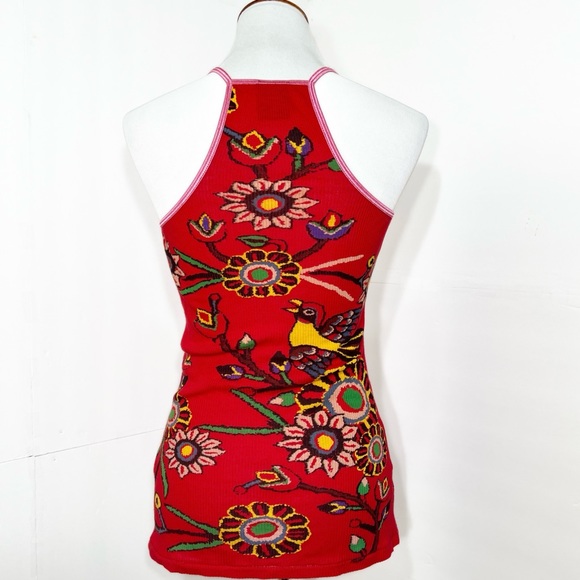SOLD-Free People Tropical Bird Print Ribbed Red Tank Top - Picture 3 of 8